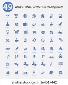 49 Website, Media, Internet & Technology icons,Blue version,vector