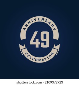 49 Year Anniversary Celebration with Golden Color for Celebration Event, Wedding, Greeting card, and Invitation Isolated on Blue Background