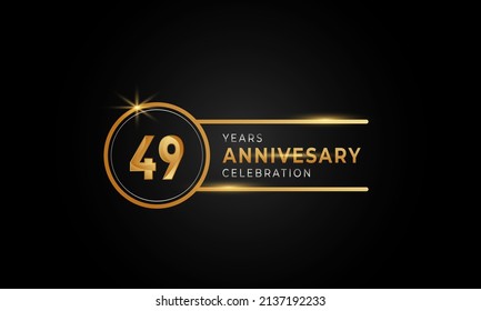 49 Year Anniversary Celebration Golden and Silver Color with Circle Ring for Celebration Event, Wedding, Greeting card, and Invitation Isolated on Black Background