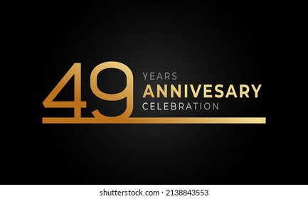 49 Year Anniversary Celebration Logotype with Single Line Golden and Silver Color for Celebration Event, Wedding, Greeting card, and Invitation Isolated on Black Background