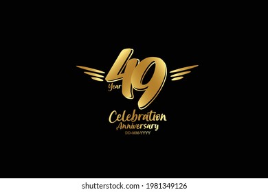 49 year anniversary gold colors on black background  with triple small stripes on left and right- vector 