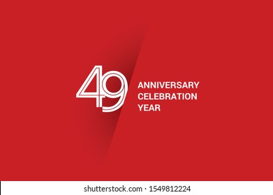 49 year anniversary, minimalist year logo jubilee, greeting card. Birthday invitation. White space vector illustration on Red background - Vector