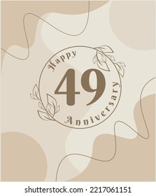 49 year anniversary, minimalist logo. brown vector illustration on Minimalist foliage template design, leaves line art ink drawing with abstract vintage background.