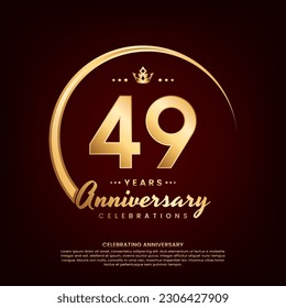 49 year anniversary template design with golden number and ring for birthday celebration event, invitation, banner poster, flyer, and greeting card, vector template