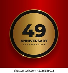 49 years anniversary celebration background. Celebrating 49th anniversary event party poster template. Vector golden circle with numbers and text on red square background. Vector illustration