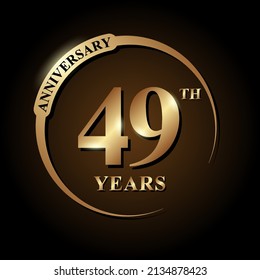 49 years anniversary celebration. Anniversary logo with ring and elegance golden color isolated on black background, vector design for celebration, invitation card, greeting card, and banner