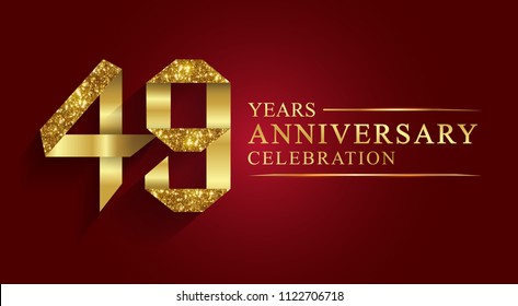 49 years anniversary celebration logotype style gift paper. Logo ribbon golden number on red background.