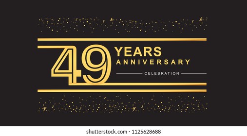 49 years anniversary celebration logotype with golden multiple line and confetti golden color isolated on black background, vector design for greeting card and invitation card
