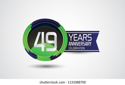 49 years anniversary celebration logotype design abstract green and blue circle with ribbon isolated on white background for celebration event, birthday and party