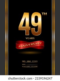 49 years anniversary celebration logotype with elegant gold color and ribbon for booklet, leaflet, magazine, brochure poster, banner, web, invitation or greeting card. Vector illustrations.