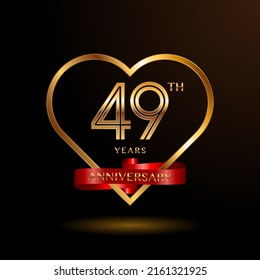 49 years anniversary celebration logotype with gold color and ribbon for booklet, leaflet, magazine, brochure poster, banner, web, invitation or greeting card. Vector illustrations.