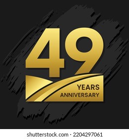 49 years anniversary celebration, anniversary celebration template design with gold color isolated on black brush background. vector template illustration