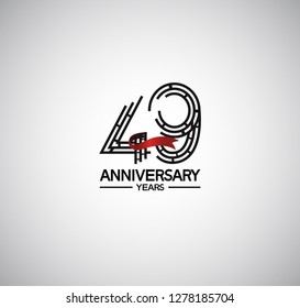 49 years anniversary flat design with labyrinth style number and red ribbon