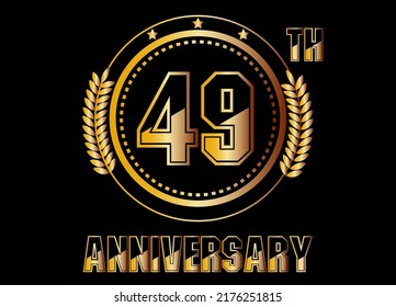 49 years anniversary. Gold vector with rings for 49 years anniversary celebration on black background.