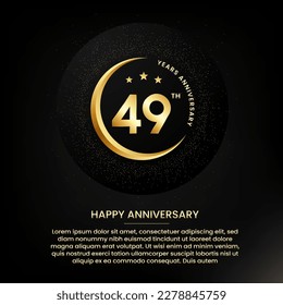 49 years anniversary with a half moon, stars, glitter and editable speech text. Golden half moon anniversary banner template with a golden number