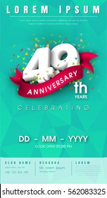 49 years anniversary invitation card or emblem - celebration template design , 49th anniversary modern design elements with background polygon and pink ribbon - vector illustration