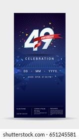49 years anniversary invitation card - celebration template design with dark blue background - vector illustration