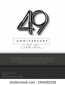 49 Years Anniversary Invitation and Greeting Card Silver Colored with Flat Design and Elegant, Isolated on white Background. Vector illustration.