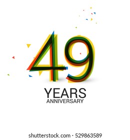 49 Years Anniversary. Layered and Colorful. Logo Celebration Isolated on White Background 