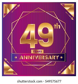 49 years anniversary logo celebration with ring and ribbon. Greeting card and cover template.