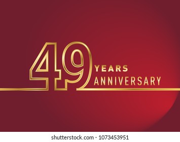 49 years anniversary logo, gold colored isolated with red background