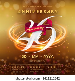 49 years anniversary logo template on golden Abstract futuristic space background. 49th modern technology design celebrating numbers with Hi-tech network digital technology concept design elements.