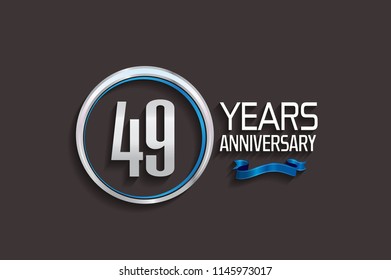 49 years anniversary logotype style design with luxury silver color and blue ribbon for company event celebration