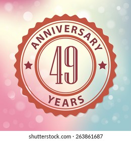 "49 Years Anniversary" - Retro style seal, with colorful bokeh background EPS 10 vector