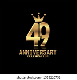 49 years anniversary simple design with golden font and crown with reflection golden number. Elegant, simple, and luxury design. Design with shadow or reflection under number
