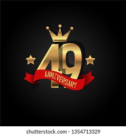 49 years Anniversary simple design with golden font, star and crown and red ribbon. Red ribbon and golden text on top golden number. My all design can see in my portofolio