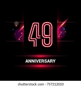 49 Years Anniversary vector logo design using neon style with flare ornament isolated on dark background