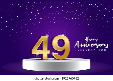 Ilustración de diseño de plantillas vectoriales de 49 años. Números 3d azules con escenario de podio para celebración