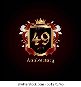 49 Years Gold Anniversary Logo Using Heraldic Theme, Colorful and Isolated on white background