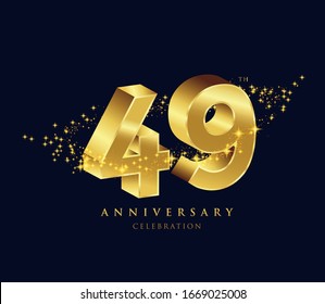 49 years golden 3D anniversary celebration logo vector.