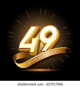 49 years golden anniversary logo celebration with firework and ribbon