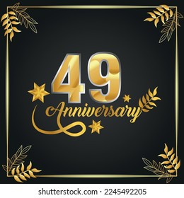 49 years old luxurious logo. anniversary year of vector gold colored template framed of palms.
