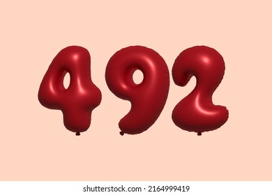 492 3d number balloon made of realistic metallic air balloon 3d rendering. 3D Red helium balloons for sale decoration Party Birthday, Celebrate anniversary, Wedding Holiday. Vector illustration
