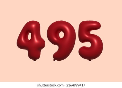 495 3d number balloon made of realistic metallic air balloon 3d rendering. 3D Red helium balloons for sale decoration Party Birthday, Celebrate anniversary, Wedding Holiday. Vector illustration