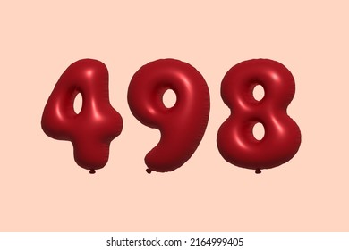 498 3d number balloon made of realistic metallic air balloon 3d rendering. 3D Red helium balloons for sale decoration Party Birthday, Celebrate anniversary, Wedding Holiday. Vector illustration