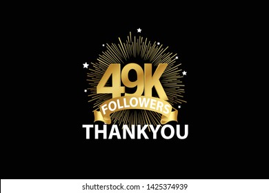 49K, 49.000 Followers anniversary, minimalist logo years, jubilee, greeting card. invitation. Sign Ribbon Gold space vector illustration on black background - Vector