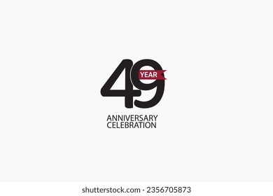 49th, 49 years, 49 year anniversary minimalist logo, jubilee, greeting card. Birthday invitation, sign. Red space vector illustration on white background - Vector