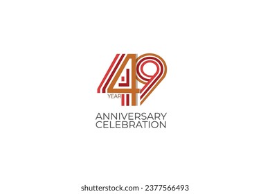 49th, 49 years, 49 year anniversary with retro style in 3 colors, red, pink and brown on white background for invitation card, poster, internet, design, poster, greeting cards, event - vector