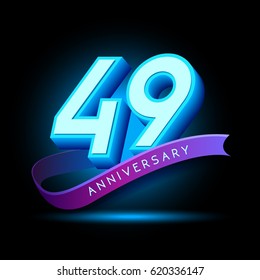 49th Anniversary 3D text with glow effect .celebration vector  template design