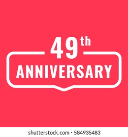 49th anniversary. Badge icon, logo. Flat vector illustration on red background. Can be used for birthday, wedding or company event.