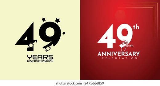49th Anniversary celebration, 49 Anniversary celebration, Realistic 3d sign, stars, festive illustration, red background with Pink number 49 sparkling confetti, 49,50
