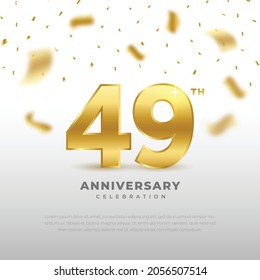 49th anniversary celebration with gold glitter color and white background. Vector design for celebrations, invitation cards and greeting cards.