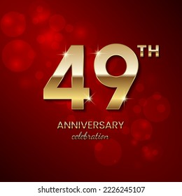 49th Anniversary Celebration. Golden number 49 with sparkling confetti and glitter for celebration events, wedding, invitation, greeting card. Vector illustration EPS10