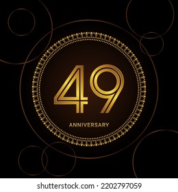 49th Anniversary Celebration with golden text and ring, Golden anniversary vector template