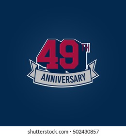 49th Anniversary Celebration Logo using 3d Number, Red Colored Isolated in Blue Background. Retro Style 