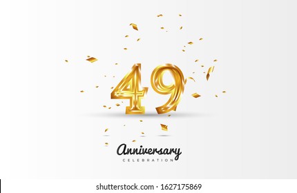49th Anniversary celebration Vector background by using two colors in the design between gold and white, Golden number 49 with sparkling confetti Realistic gold 3d sign. Birthday or wedding party